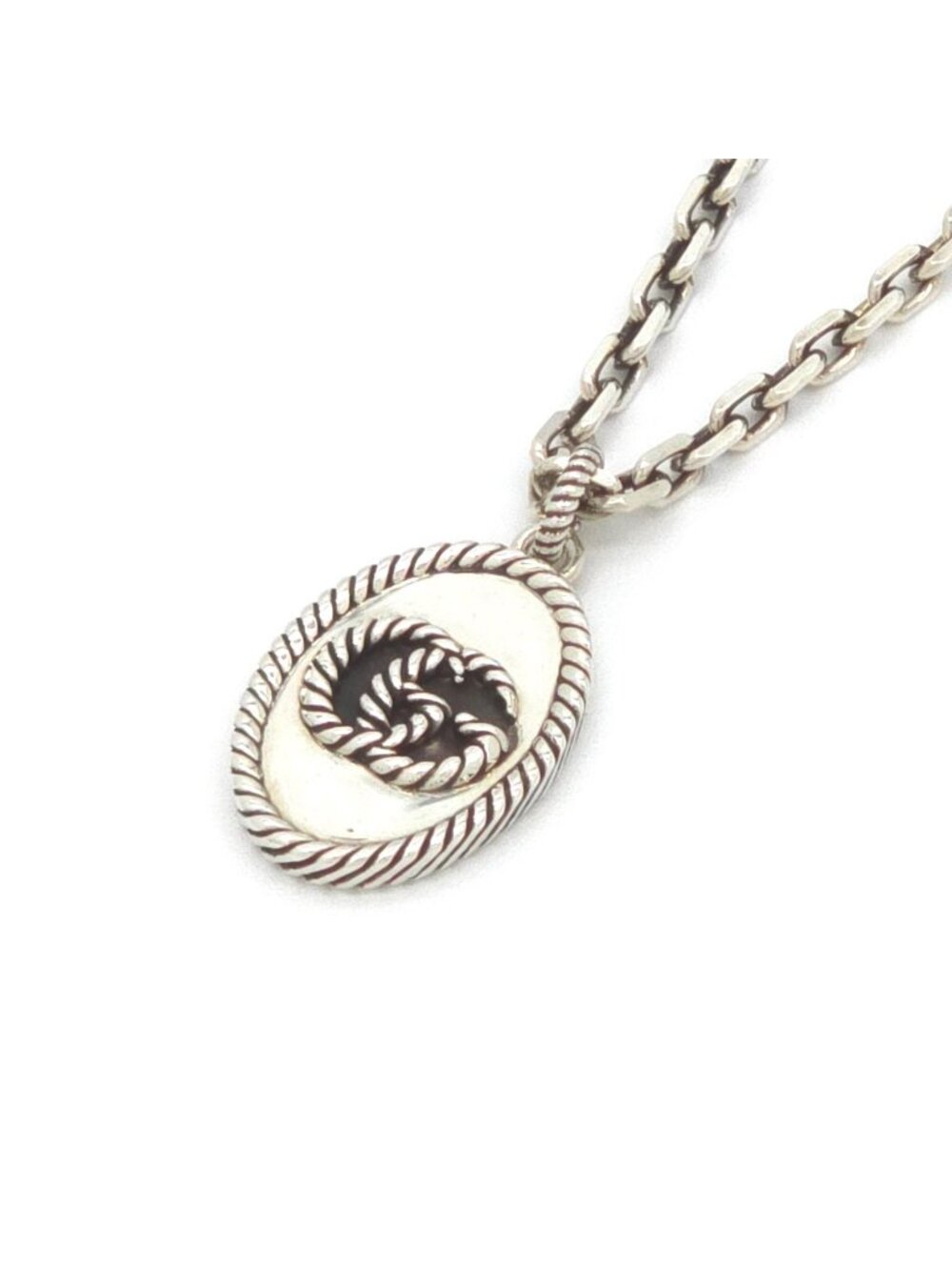 Gucci Double G Pendant Interlocking G Charm Sterling Silver Aging